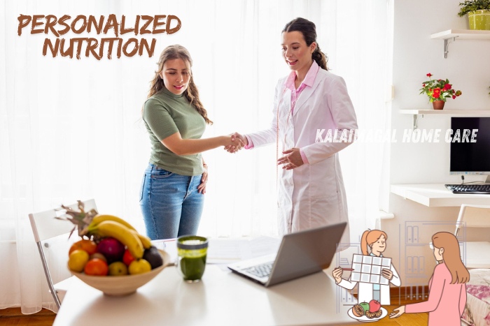Kalaimagal Home Care in Coimbatore provides personalized nutrition services, where professional nutritionists create customized dietary plans. Enhance your health with our tailored nutritional guidance designed to meet your specific needs and preferences.