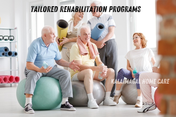 Kalaimagal Home Care in Coimbatore offers tailored rehabilitation programs for seniors. Our customized physical therapy and exercise routines are designed to improve mobility, strength, and overall well-being, ensuring a healthier and more active lifestyle for our elderly clients