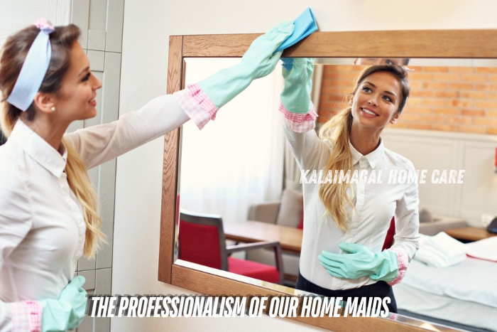 Kalaimagal Home Care in Coimbatore showcases the professionalism of our home maids. Our dedicated and skilled staff provide exceptional cleaning services, ensuring your home is impeccably maintained with the highest standards of quality and care