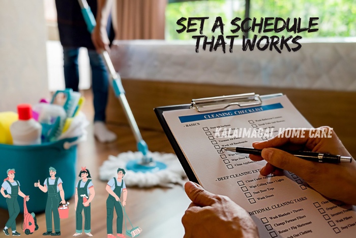 Kalaimagal Home Care in Coimbatore helps you set a schedule that works for your home maid services. Our professional team creates customized cleaning plans to ensure your home is maintained efficiently and conveniently, fitting seamlessly into your routine