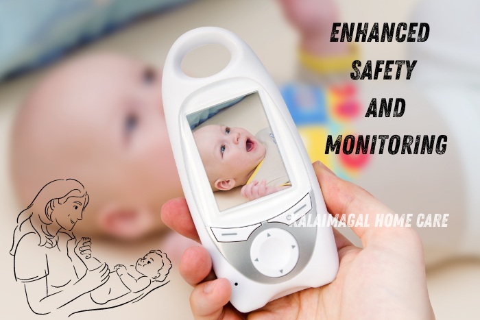 Kalaimagal Home Care in Coimbatore ensures enhanced safety and monitoring for babies with advanced technology. Our smart baby monitors provide real-time video and audio feeds, allowing parents to keep a close watch on their little ones, ensuring their well-being and security