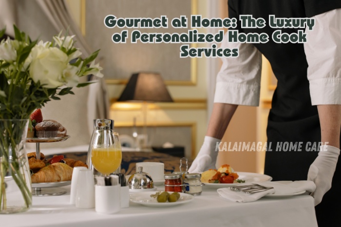 Kalaimagal Home Care in Coimbatore - Gourmet at Home: The Luxury of Personalized Home Cook Services. Professional chef serving a gourmet meal with fresh ingredients and elegant presentation. Experience customized, high-quality dining in the comfort of your own home in Coimbatore