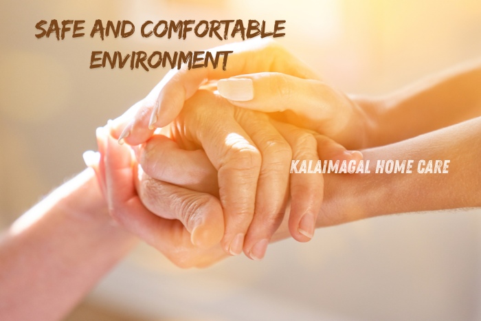 Close-up of hands gently holding, symbolizing the safe and comfortable environment provided by Kalaimagal Home Care in Coimbatore. Our dedicated team ensures a nurturing and secure atmosphere for your loved ones, enhancing their well-being and peace of mind