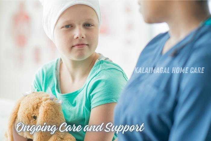 A young child receiving compassionate ongoing care and support from a healthcare professional at Kalaimagal Home Care in Coimbatore, highlighting the dedicated services provided for patients with long-term care needs.