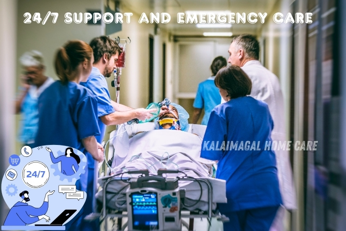 Kalaimagal Home Care in Coimbatore offers 24/7 support and emergency care services, ensuring prompt and reliable medical attention for patients in urgent situations, enhancing safety and peace of mind for families