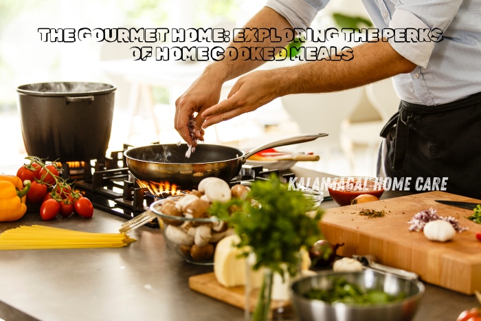 A chef preparing a gourmet meal in a home kitchen, showcasing the benefits of personalized home-cooked meals offered by Kalaimagal Home Care in Coimbatore