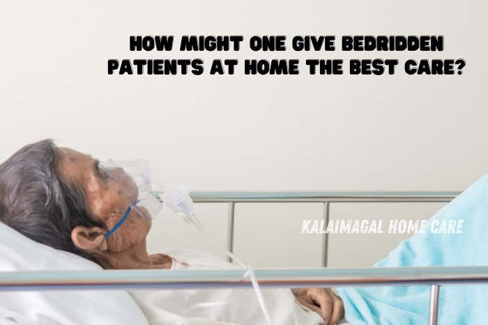 Elderly bedridden patient receiving oxygen support at home, highlighting the need for specialized care. Kalaimagal Home Care in Coimbatore offers dedicated care services for bedridden patients, ensuring comfort, hygiene, and health monitoring at home