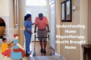 Physiotherapist assisting an elderly man in his home, focusing on mobility improvement with the help of a walker. Kalaimagal Home Care in Coimbatore specializes in home physiotherapy, bringing expert care directly to patients' homes