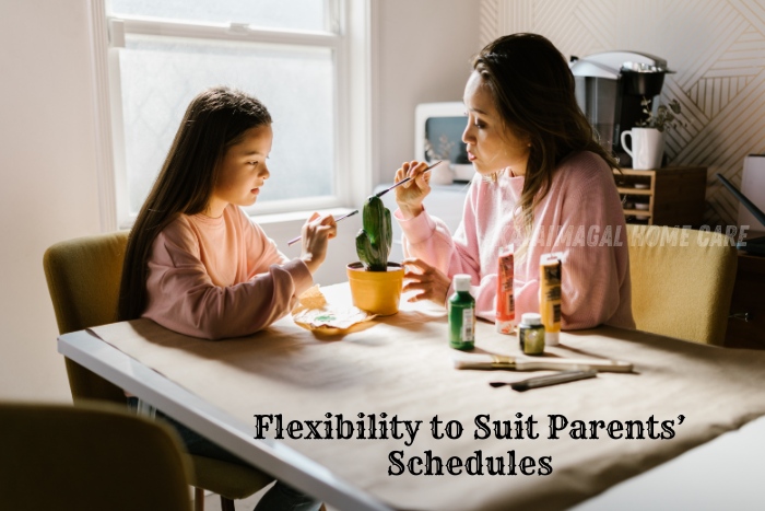 Mother and daughter engaging in a creative activity at home, highlighting the flexibility of in-home child care to fit parents' schedules. Kalaimagal Home Care in Coimbatore offers flexible child care services that adapt to the unique needs of working parents, ensuring children receive attentive care in a familiar environment