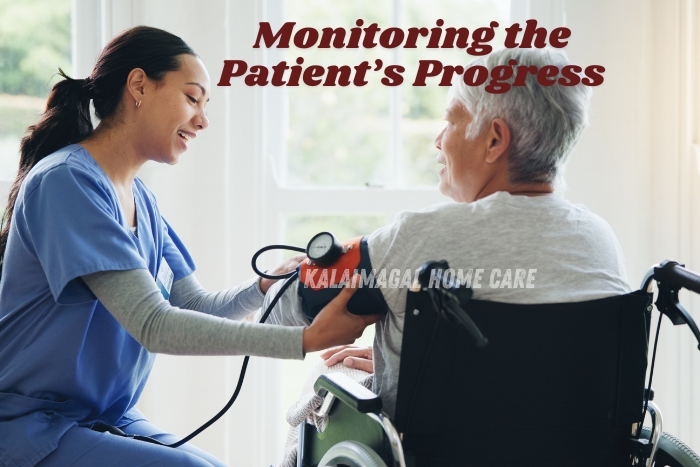 Home nurse monitoring patient's progress, ensuring personalized medical care at home by Kalaimagal Home Care in Coimbatore